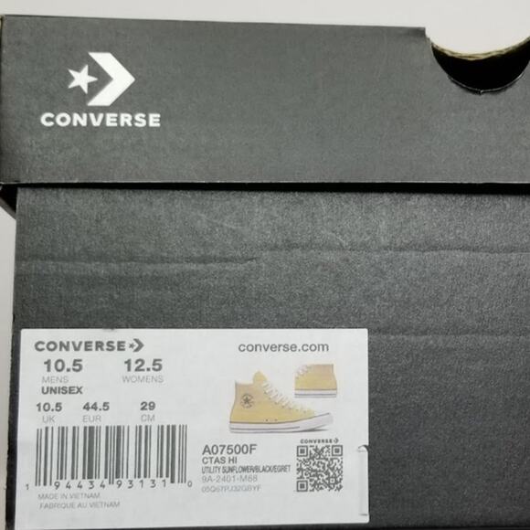 Converse Unisex  CTAS Canvas Hi Top Sneaker Men  Size 10.5 A07500F Sunflower NWB - Picture 9 of 9